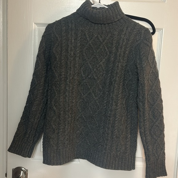 WoolOvers Pure Wool Knitted Aran Cable Turtle Neck Sweater Gray Small fisherman - Picture 2 of 7